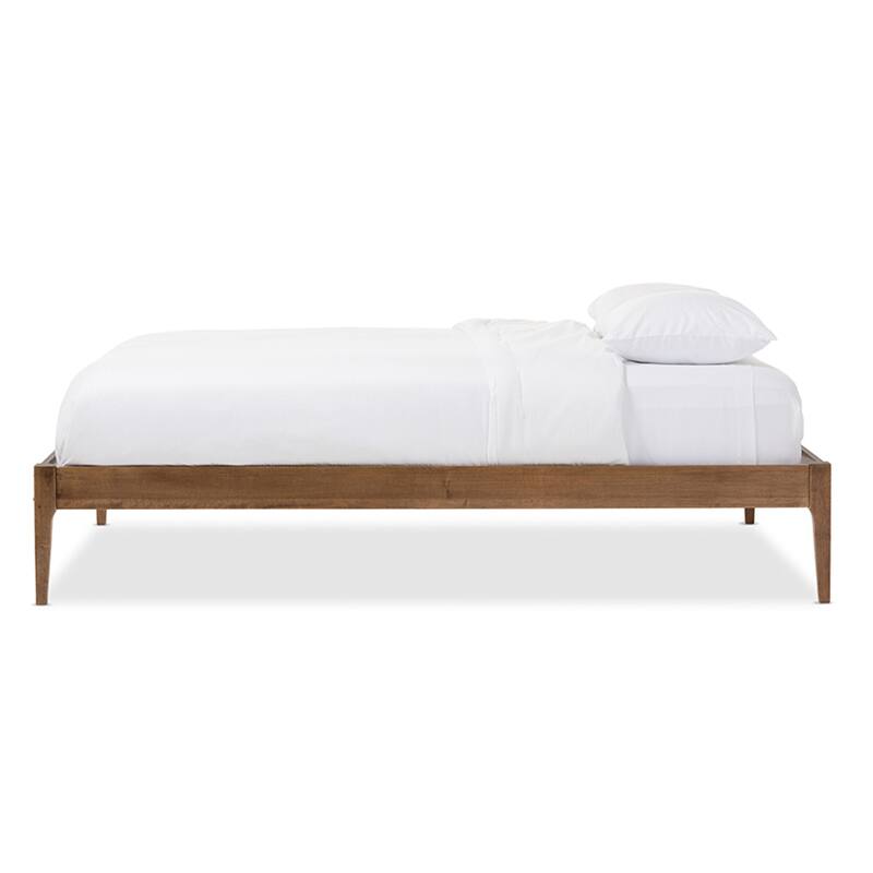 Queen Size Bed Frame Solid Wood Platform Bed Walnut Finish Modern Style Headboard Footboard