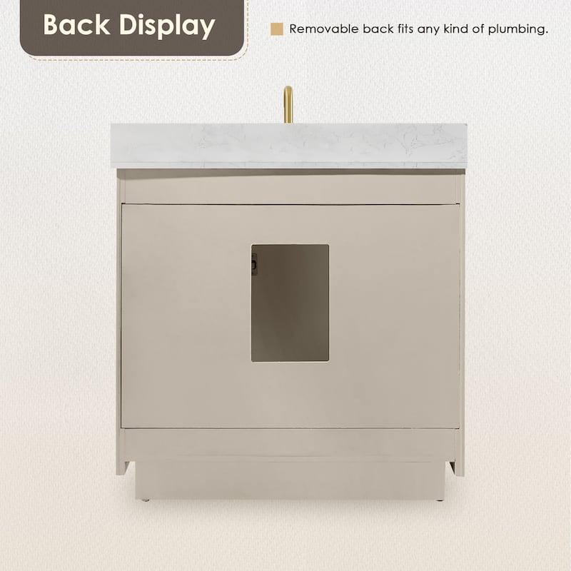 Altair Gavino Bath Vanity with Grain White Composite Stone Top, no Mirror