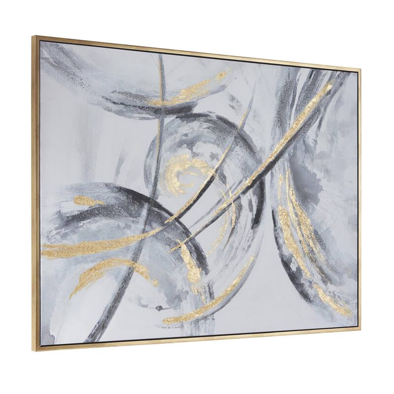 CosmoLiving by Cosmopolitan Gold Canvas Abstract Living Room Framed Wall Art with Gold Frame