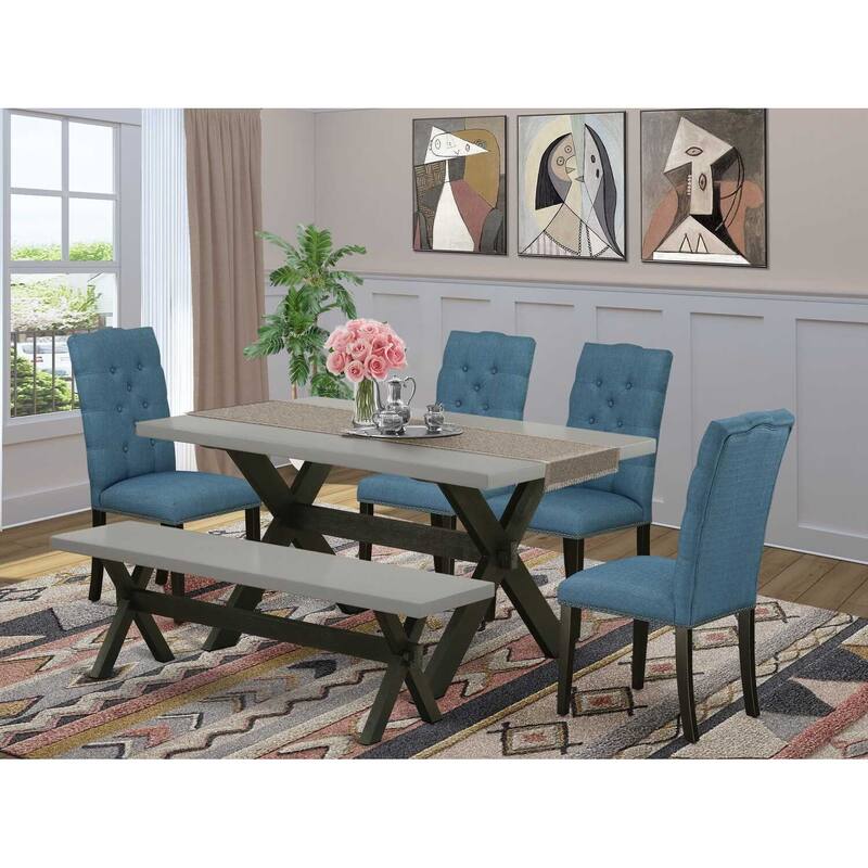 6-Piece Rectangle Natural Oak Finish Solid Wood Top Dining Table with 1-Bench, 4-Chairs with