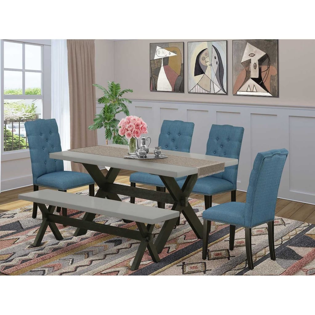 6-Piece Rectangle Natural Oak Finish Solid Wood Top Dining Table with 1-Bench, 4-Chairs with