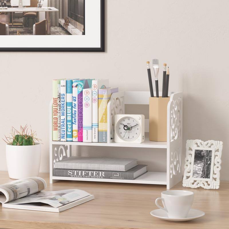 3 Compartment Wood Plastic Composite Desk Organizer Book Shelf Organizer Cookie Rack - Desk Organizer - Wood - overstock.com/bedbathandbeyond.com - White