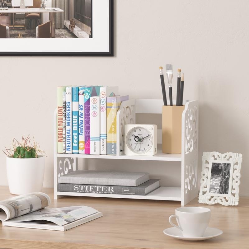 3 Compartment Wood Plastic Composite Desk Organizer Book Shelf Organizer Cookie Rack