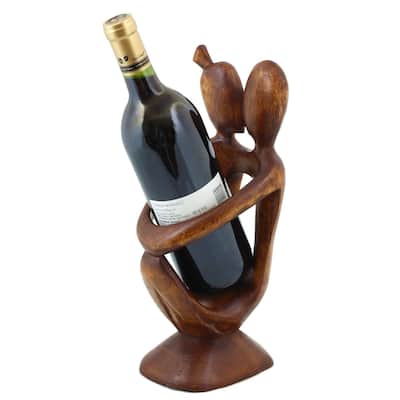 Wooden Abstract Handmade Wine Rack Bottle Holder "Romantic Evening" Free Standing Wood Rustic Hand Carved Home Decor
