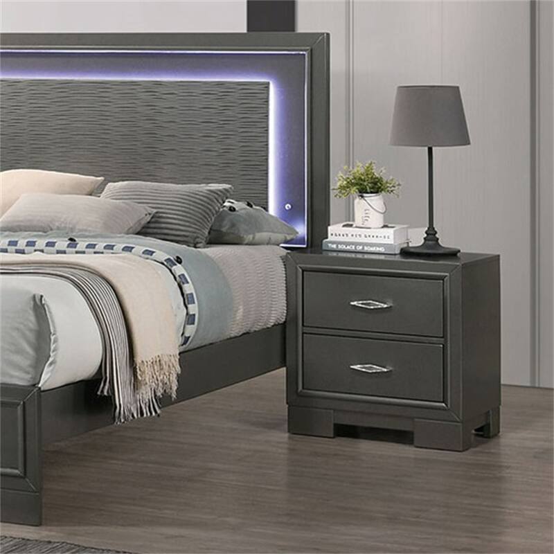 Metallic Gray Solid Wood Acrylic Hardware Nightstand Bedroom