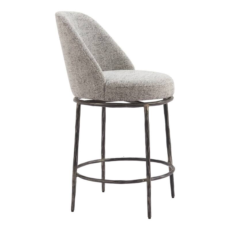 HomeRoots 24" Gray and Black Fabric and Steel Counter Height Swivel Bar Chair