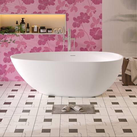 ABRUZZO Sasso Matte White Freestanding Soaking Solid Surface Bathtub