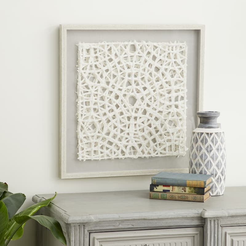 Paper Geometric Handmade 3D Origami Shadow Box with Gray Canvas Backing - White - Roche River Decor