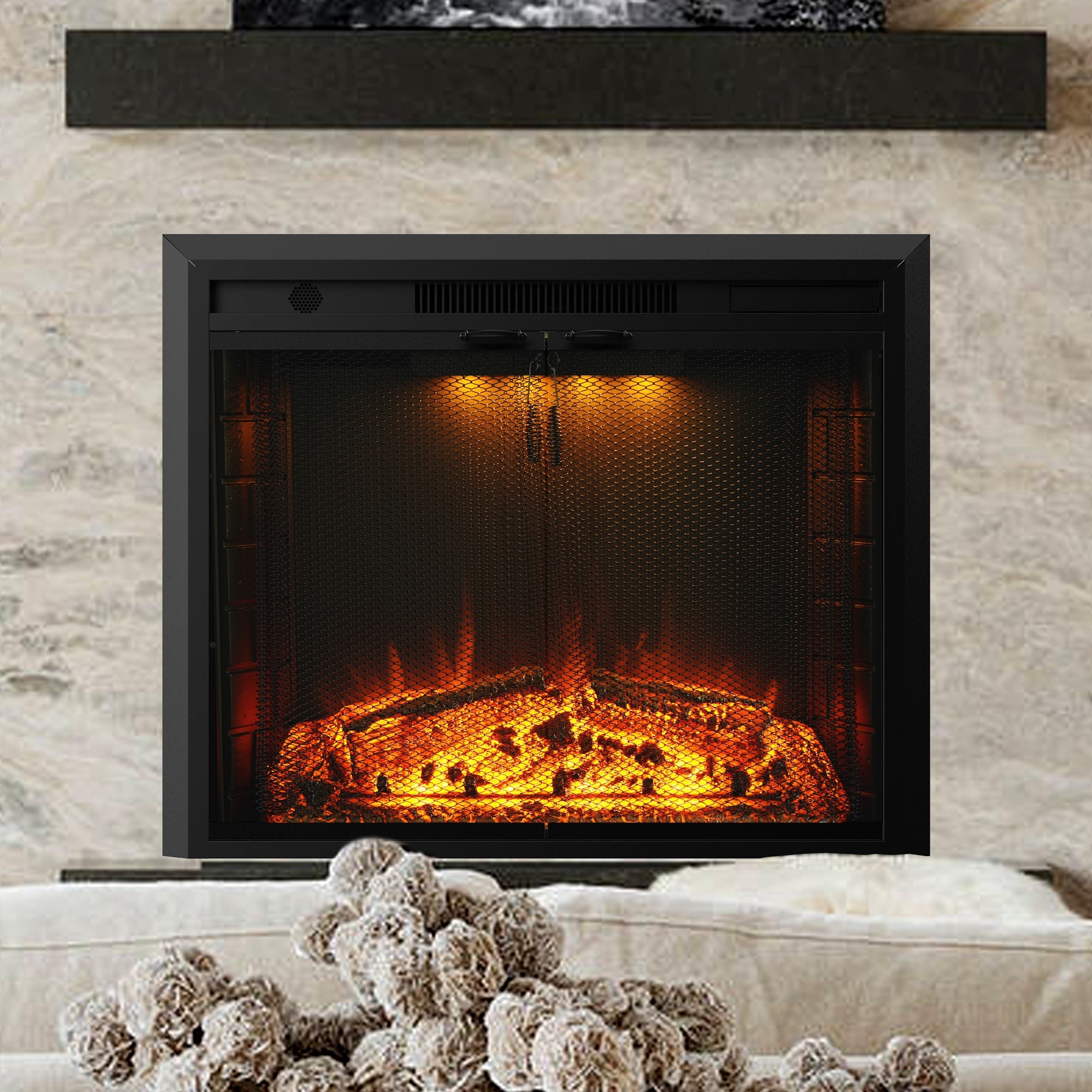 30.5 Inch Recessed and Wall Mounted Electronic Fireplace with Remote  Control - Bed Bath u0026 Beyond - 36693230