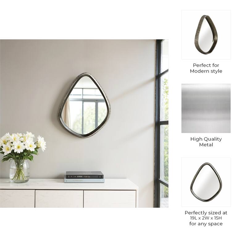 Metal Asymmetrical Mirror with Glass Wood Sculptural Modern Design