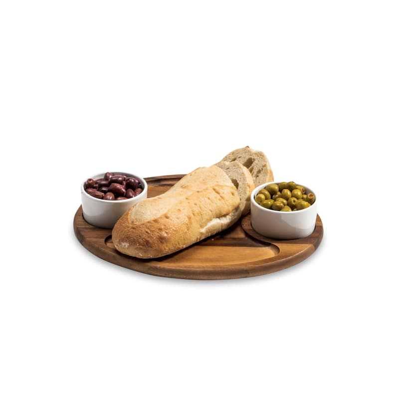 Charcuterie/ Serving Tray w/ 2 ceramic bowls w/ lids