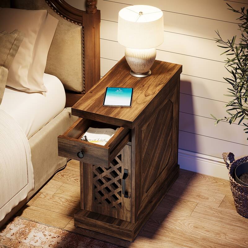 25.6 Inches Tall Wood End Table, Nightstand for Bedroom, Rustic Brown - 23.6" L x 11.8" W x 25.6" H