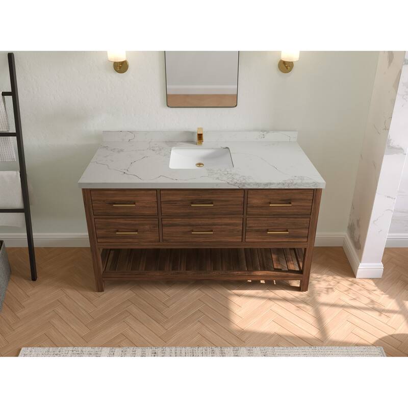 Willow Collections 60 in. W x 22 in. D Parker Solid Teak Single Sink Bathroom Vanity with Countertop