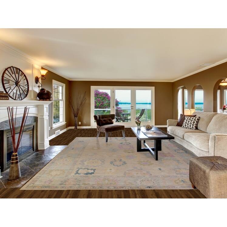 Hand Knotted Oriental 100% Wool Carpet Transitional All-Over Peach Oushak Area Rug - 13' 11'' X 10' 1''