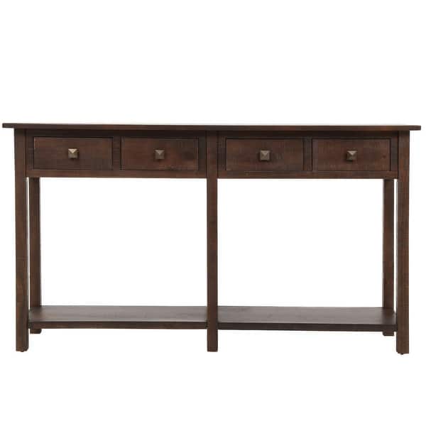 Shop Rustic Espresso Wood 4 Drawer Console Table Free Shipping