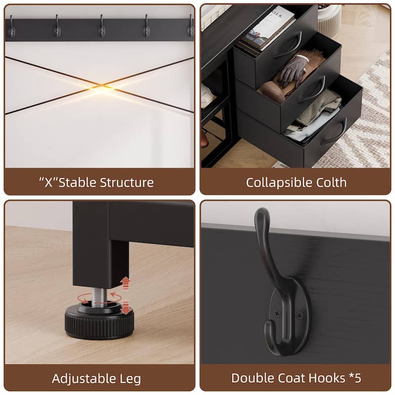 5-in-1Hall Tree Entryway Shoe Rack with 7 Hooks& 3 Drawers