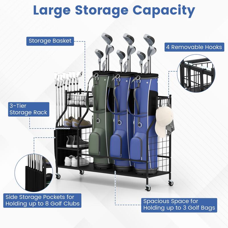 Gymax Golf Bag Organizer 3 Golf Bag Stand for Clubs Balls and Golfing