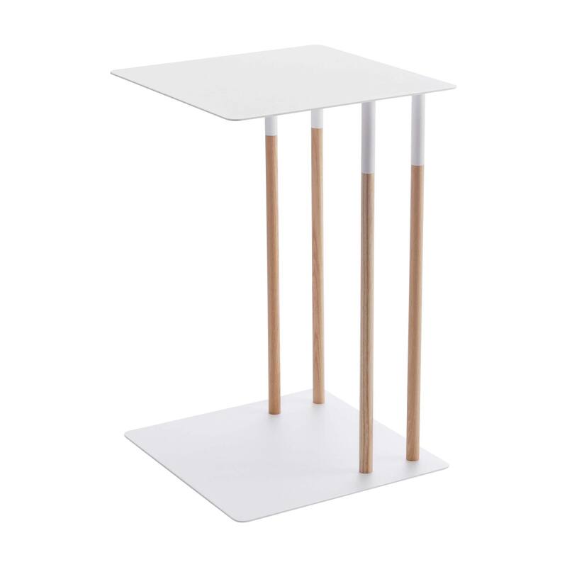 Yamazaki Home C Side Table, Steel, Holds 11 lbs - L 13.78 x W 13.78 x H 21.65 inches - White