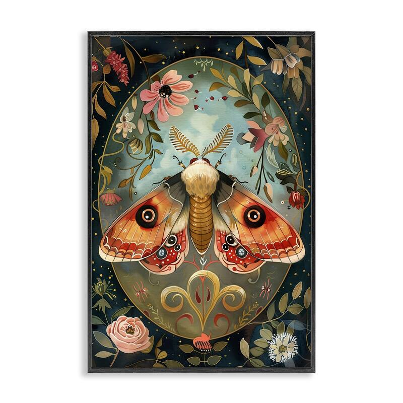 Stupell Ornate Bordered Victorian Moth Framed Giclee Art Design By The Dutch Lady - 12 x 18 - Black