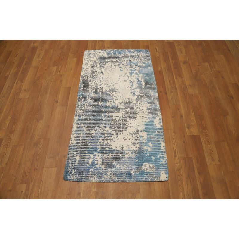 Hand Knotted Oriental Viscose Silk Carpet Modern Abstract Multi-Colored Abstract Area Rug - 4' 0'' X 2' 0''