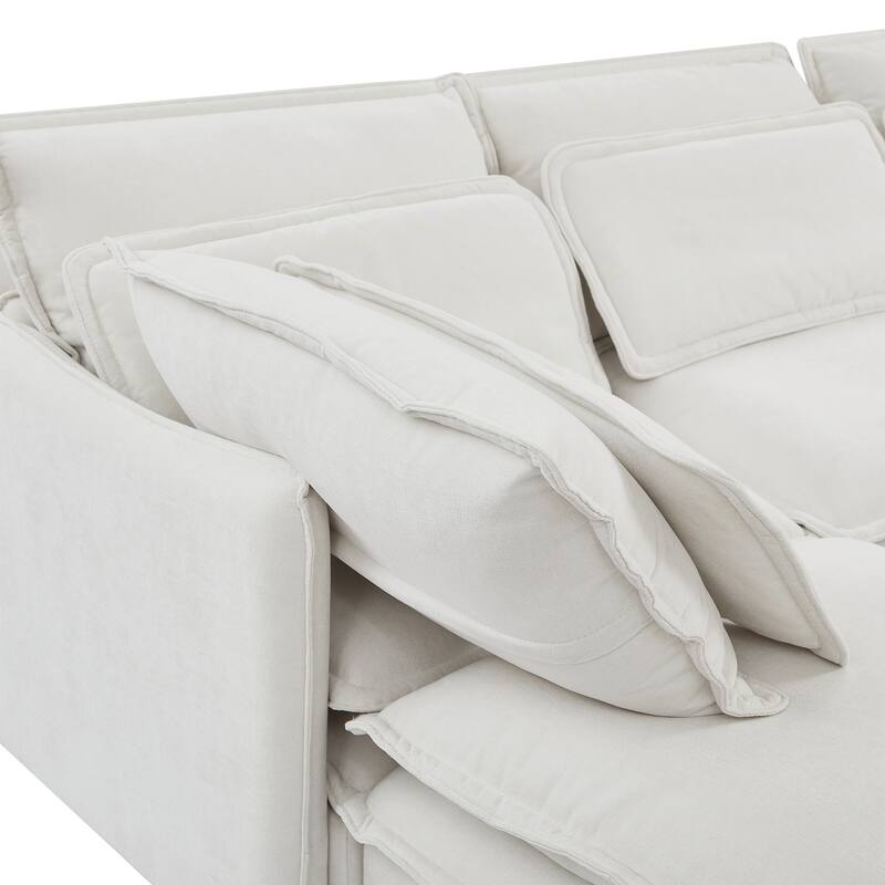 U-Shaped Modular Sectional Sofa with 2 Storage Ottomans, Convertible Sectional Sofa Bed, 6 Seater Sofa with Throw Pillows