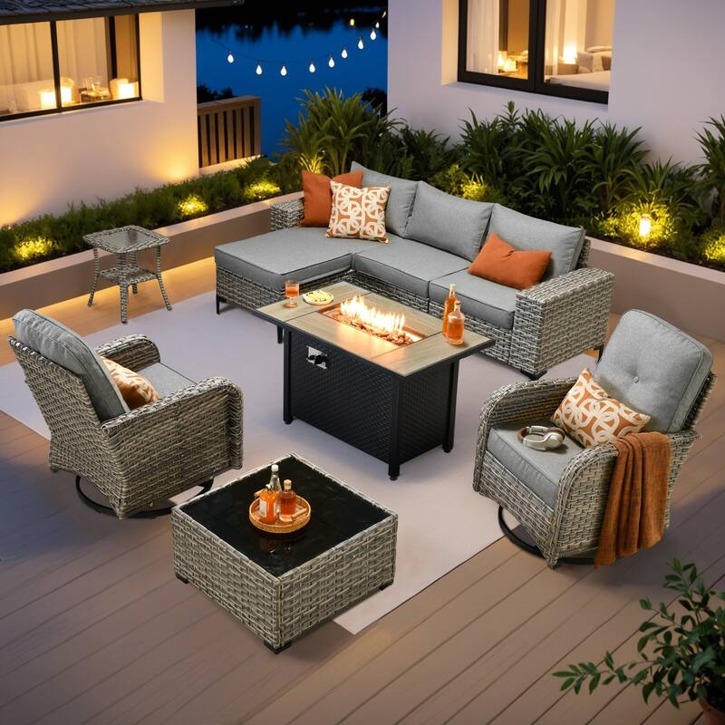 OVIOS 9-Piece Outdoor Chaise Lounge Sofa Set​ With Fire Pit​