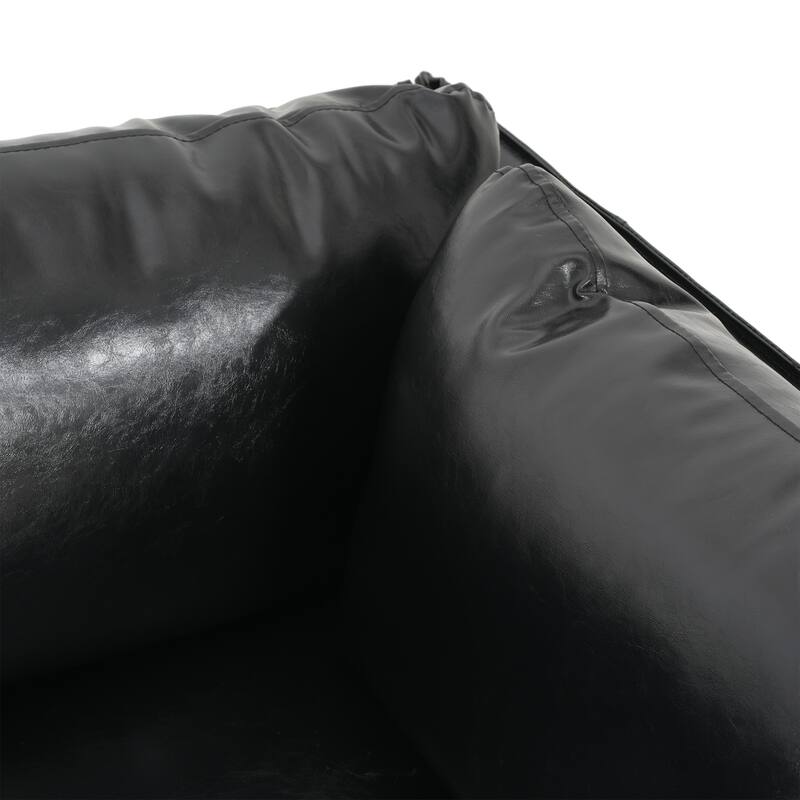 39" Vintage Black Faux Leather Lounge Chair with Polyester and PU Leather Upholstery, Solid Wood Frame and Steel Legs