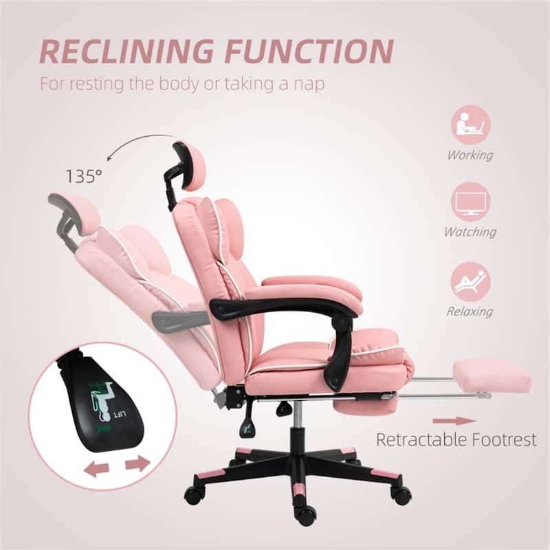 High Back PU Leather Upholstery Office Chair with Adjustable Recline Backrest and Swivel Seat - 25.6" W x 28" D x 42.1" -44.9" H