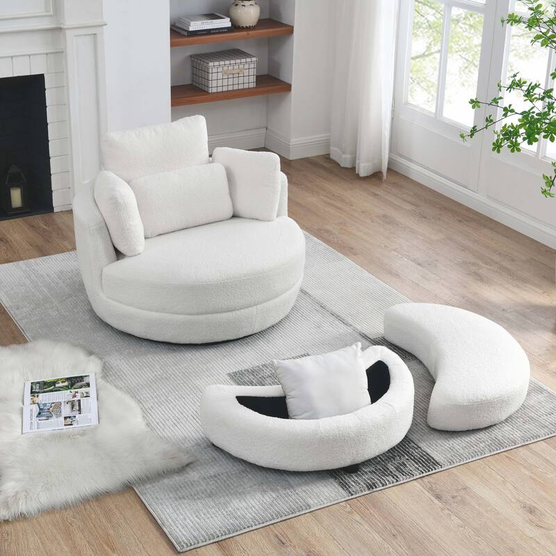 Modern Accent Round Loveseat Circle Swivel Barrel Chairs for Bedroom Cuddle Sofa Chair Lounger Armchair, 4 Pillows