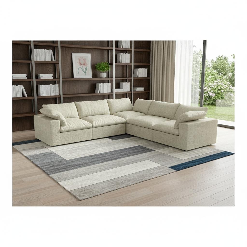 HomeRoots Khaki Linen Blend L Shaped Five Piece Corner Sectional