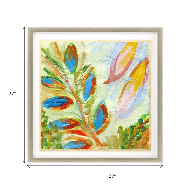 HomeRoots Vibrant Green And Yellow Modern Floral Giclee Silver Framed Wall Art