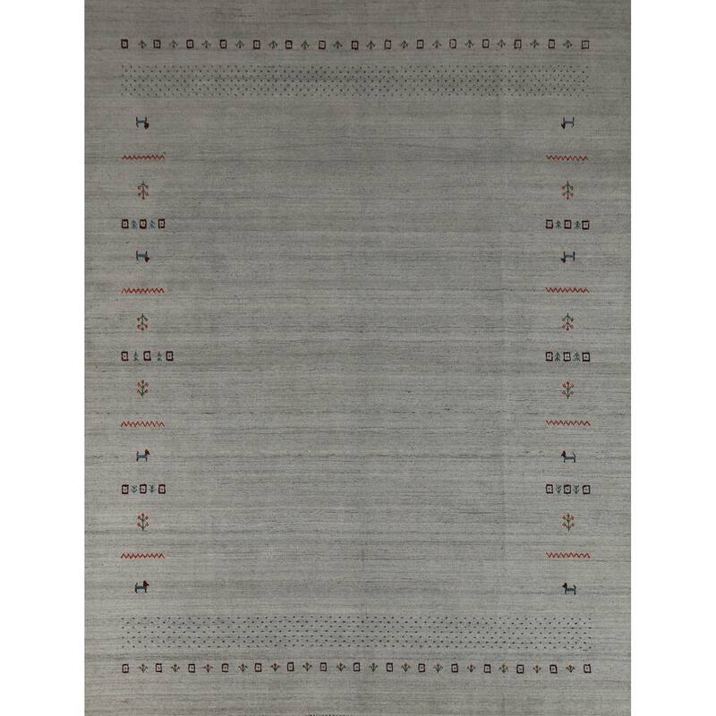 Hand Knotted Oriental 100% Wool Carpet Tribal Tribal Greys & Charcoal Gabbeh Area Rug - 9' 9'' X 8' 0''