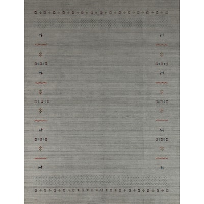 Hand Knotted Oriental 100% Wool Carpet Tribal Tribal Greys & Charcoal Gabbeh Area Rug - 9' 9'' X 8' 0''