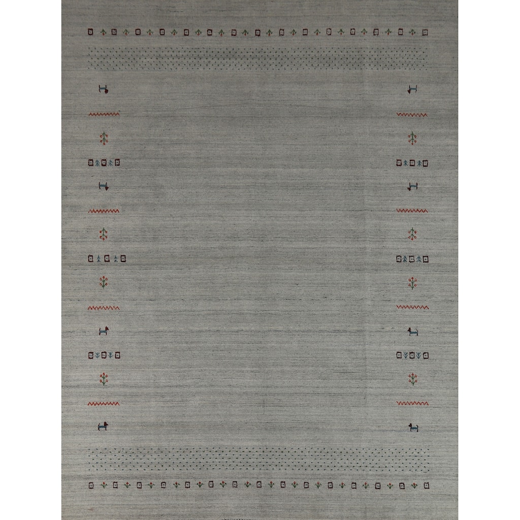 Hand Knotted Oriental 100% Wool Carpet Tribal Tribal Greys & Charcoal Gabbeh Area Rug - 9' 9'' X 8' 0''