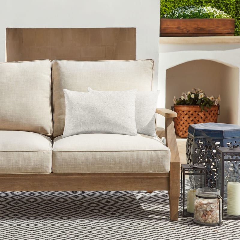 Sorra Home Outdoor Boucle Pillow Set of 2 - 12 in H x 24 in W x 6 in D - Ivory