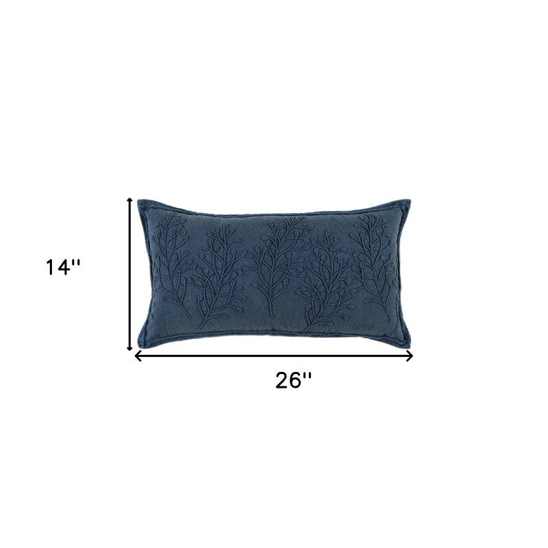 14" x 26" Navy Botanical Pattern Embroidered Lumbar Pillow