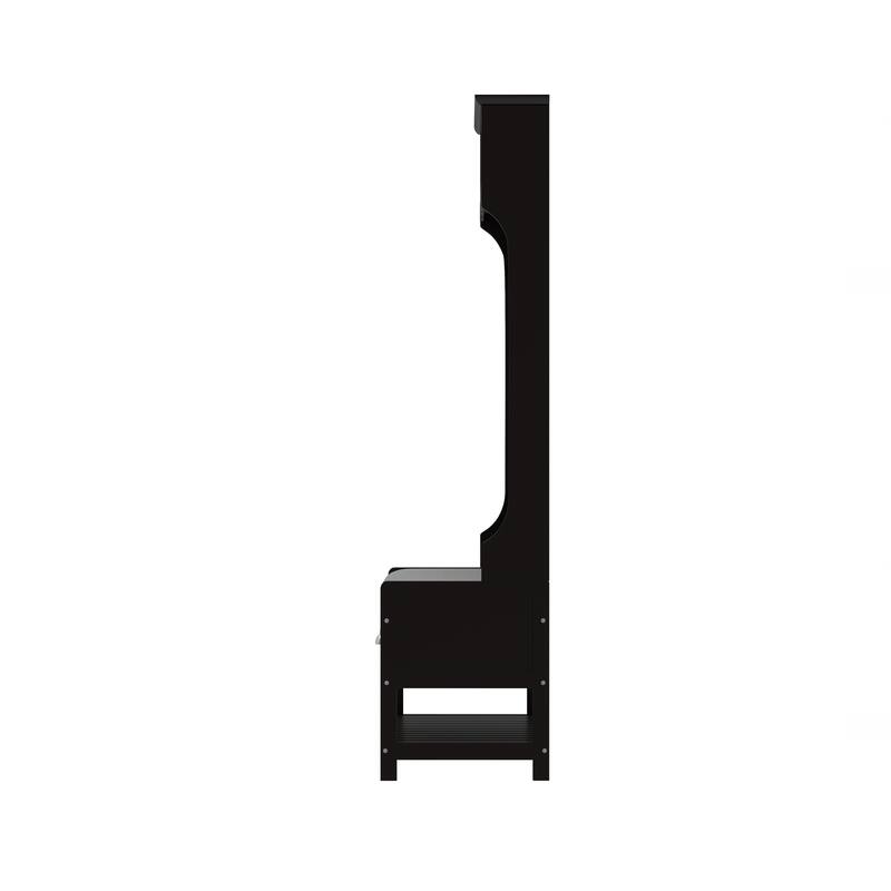 3-in-1 Hallway Hall Tree with 2 Storage Drawer and 4 Coat Rack,Shoe Rack Bench with Padded Seat Cushion,with Top Storage Shelf