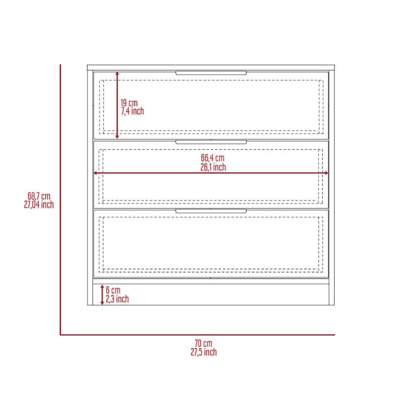 FM Furniture Washington 3 Drawer Dresser with Metal Handles
