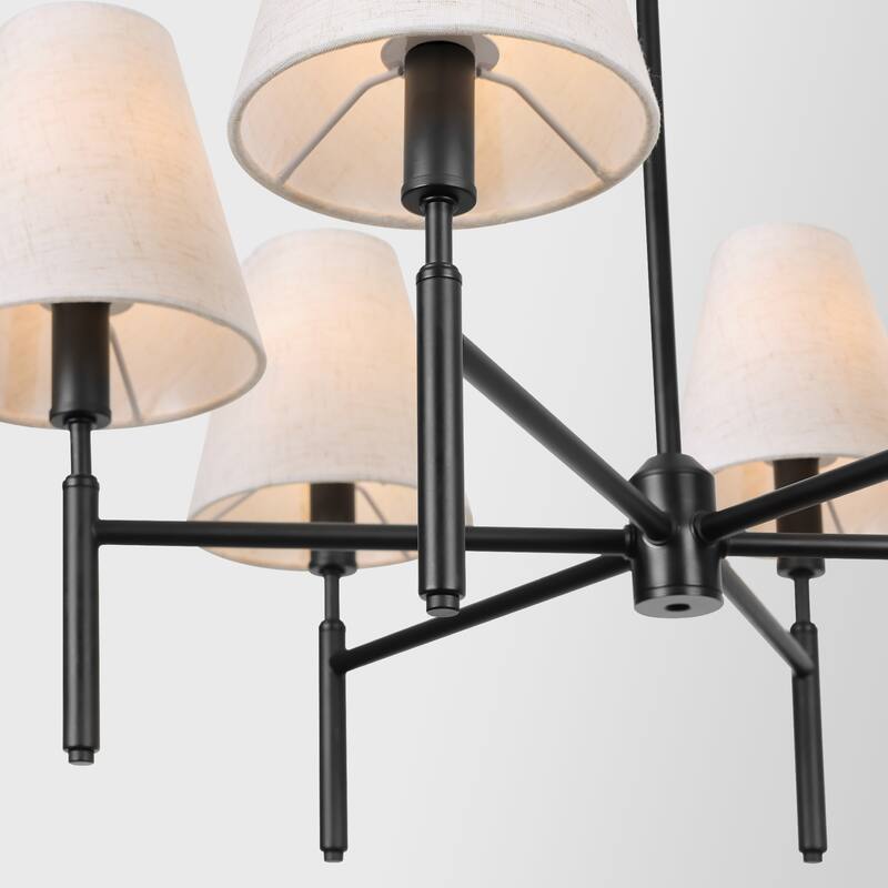 Farmhouse Wheel Chandelier Mid-century Pendant Fixture with Fabric Shades for Interior Lighting