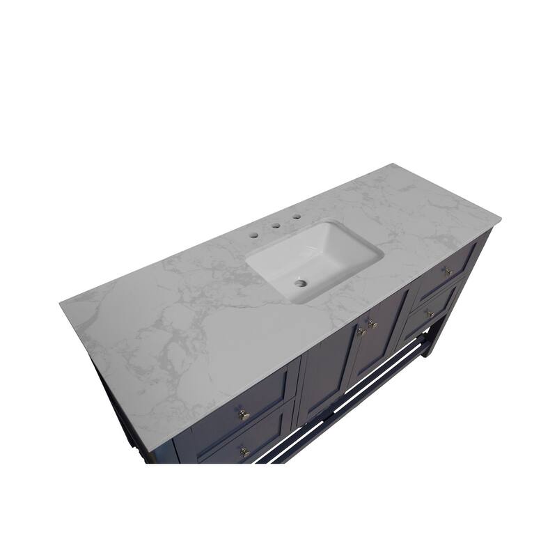 KitchenBathCollection Lakeshore 60" Single Bathroom Vanity with Engineered Carrara Top