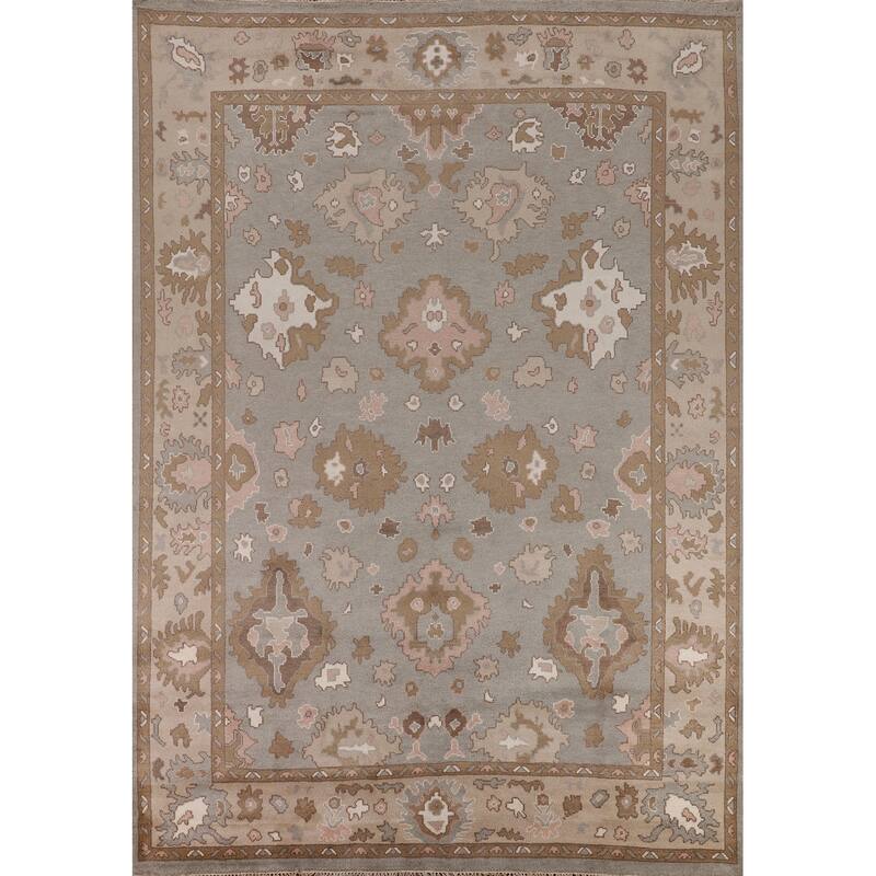 Gray Oushak Indian Area Rug Handmade Wool Carpet - 8'9"x 11'7"