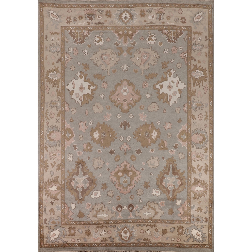 Gray Oushak Indian Area Rug Handmade Wool Carpet - 8'9"x 11'7"