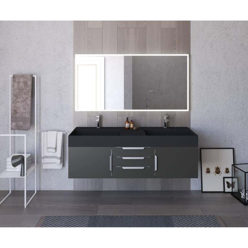 Amazon 60" Wall Mounted Bathroom Vanity Set w/ Black Top