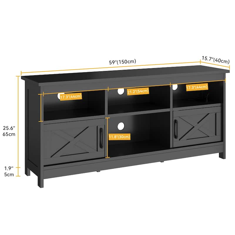 Moasis 70"/59" Farmhouse TV Stand for 80"/65" TV with Outlet and Lights