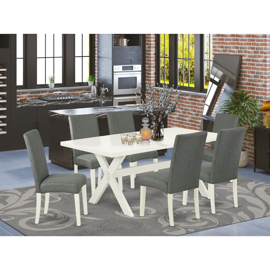 Modern 7-Piece Kitchen Dinette Set - Parsons Chairs & Dining Table - Solid Wood Construction - 72