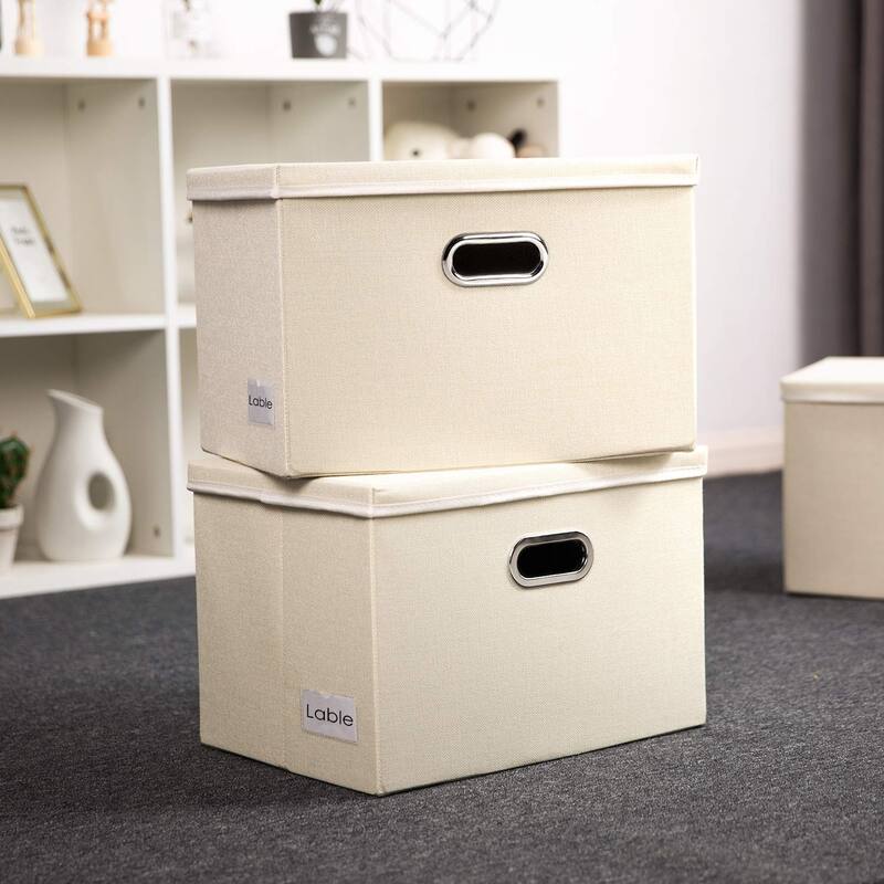 Large Collapsible Storage Bins with Lids 3-Pack Jute Fabric Foldable ...