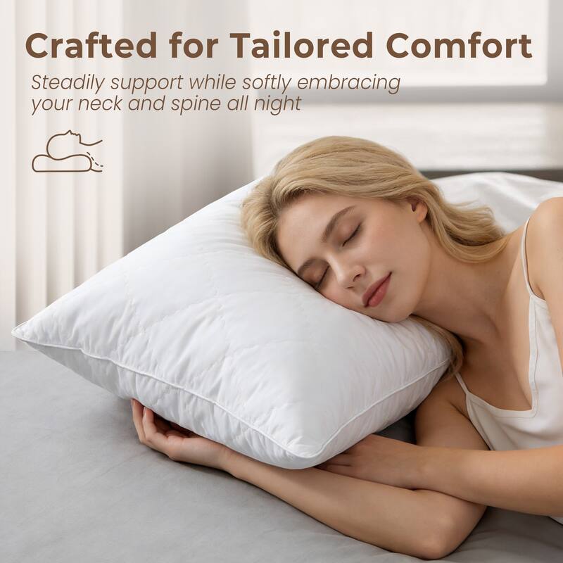 2 Pack Premium Quilted Gusset Goose Feather Down Bed Pillows for Side & Back Sleepers - White