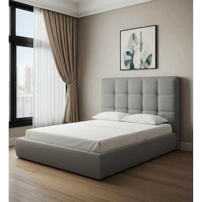 HomeRoots Gray Tufted Linen Blend Upholstered Queen Bed Frame