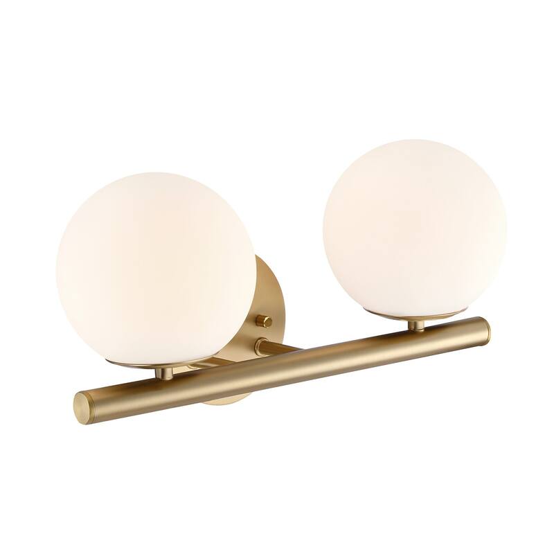 Crown Heights 16 in. 2-Light Brushed Gold Vanity LIght with White Art Glass Shades - 16.25