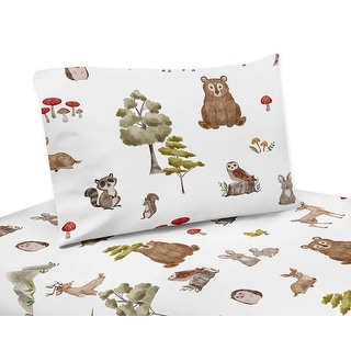 Sweet Jojo Designs Woodland Forest Animals Boy Girl Gender Neutral Unisex 3p Twin Sheet Set Bear Fox Hedgehog Deer Squirrel Sage